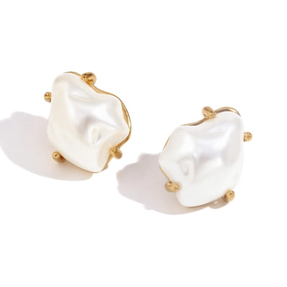 Irregular Pearl Earrings [304 Stainless Steel,18K Gold Plated]