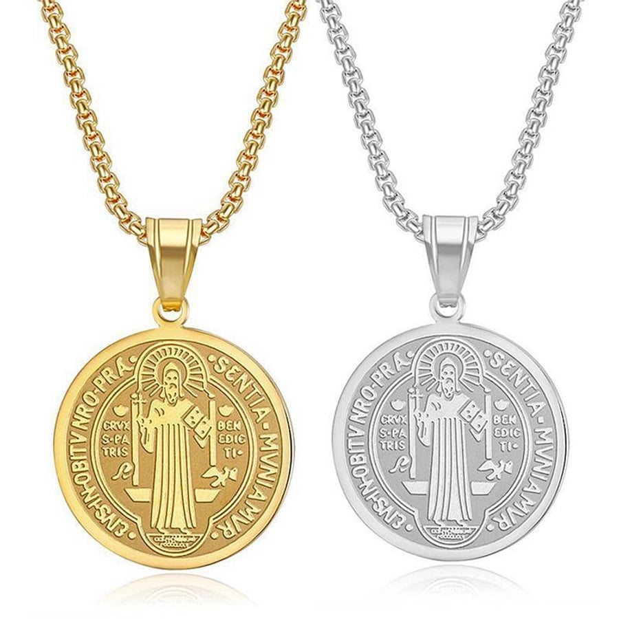 Saint Round Pendant Necklace [304 Stainless Steel]