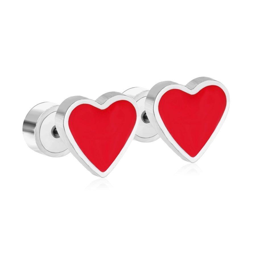 Boucles d'oreilles en forme de coeur rouge rose [304 en acier inoxydable]