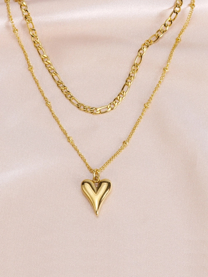 Layered Heart Shape Pendant Necklace [304 Stainless Steel]