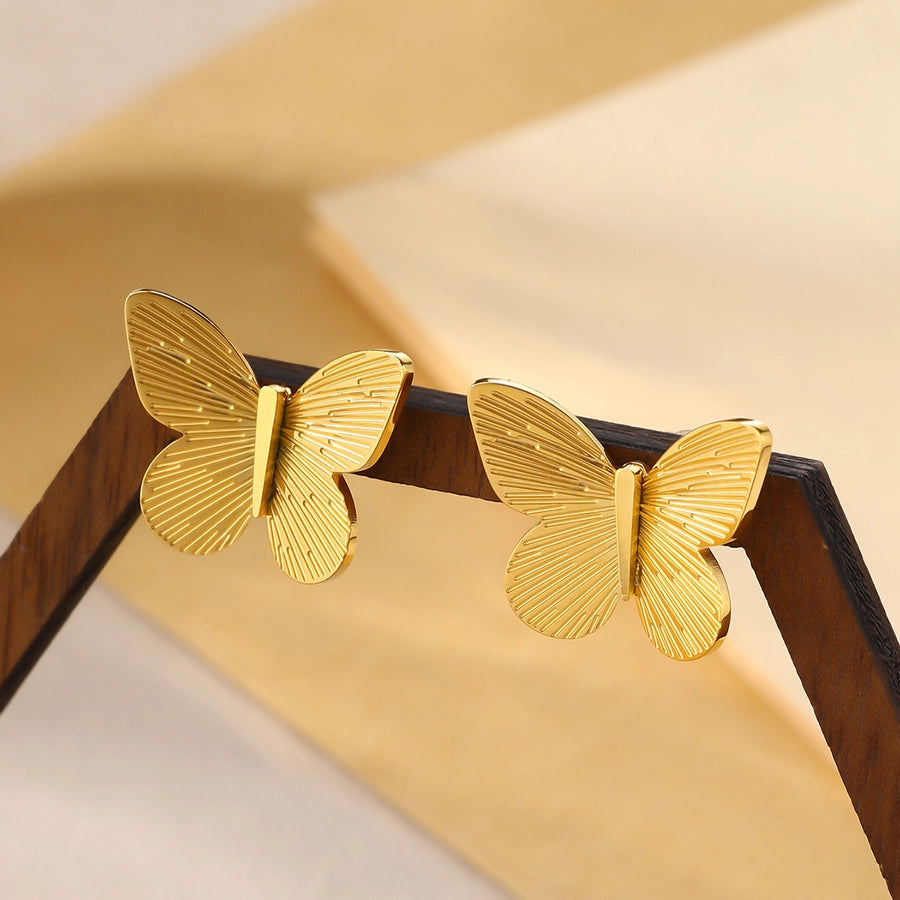 Butterfly Ear Studs [304 Stainless Steel,18K Gold Plated]