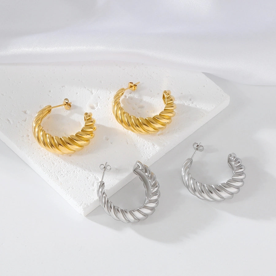 Twisted Half Hoop Earrings [304 Stainless Steel]