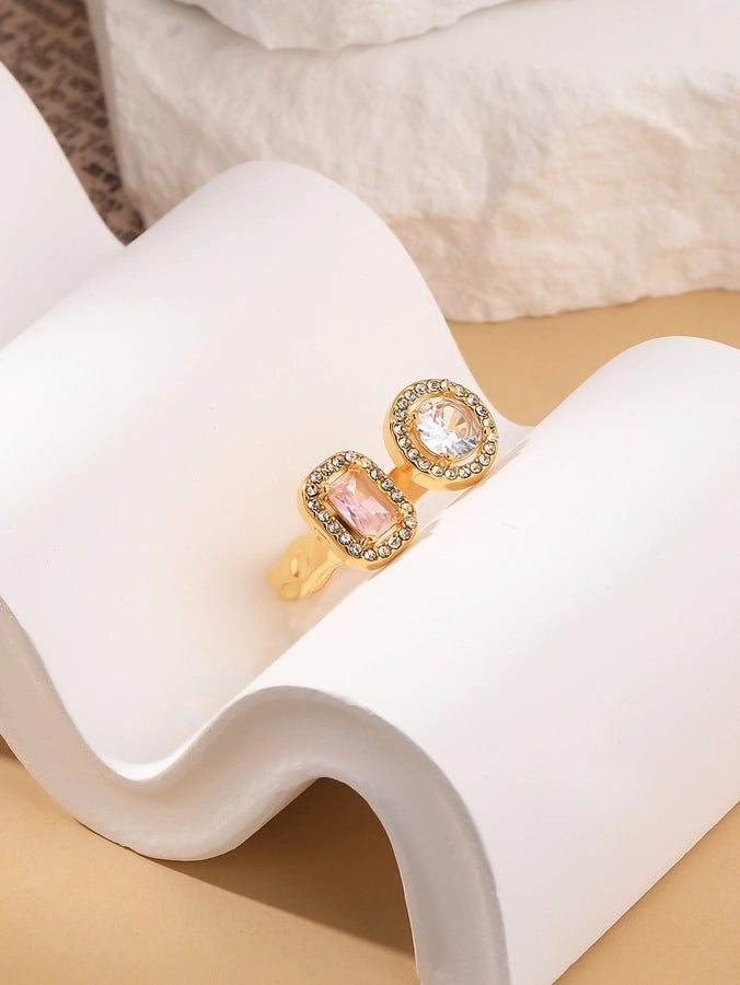 Natural Stone Zircon Ring [304 Stainless Steel 18K Gold Plated]