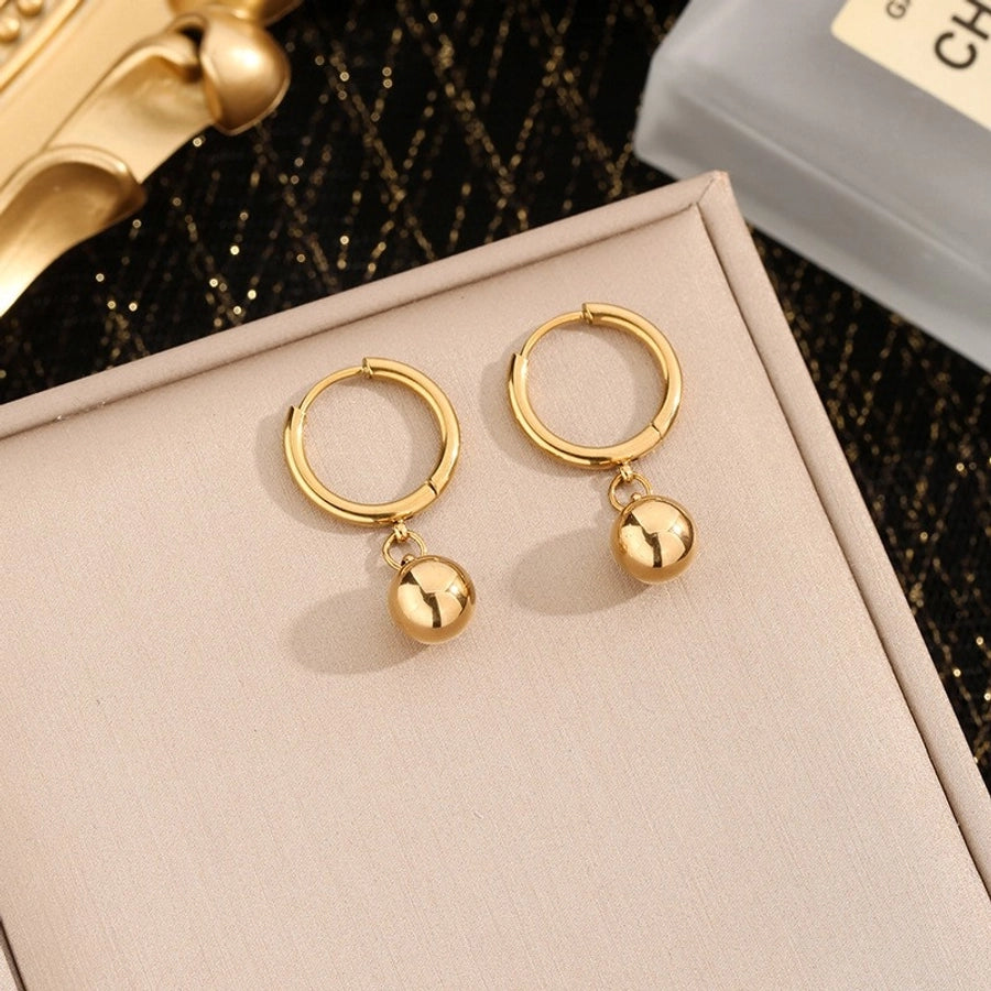 Gold Ball Earrings [304 Stainless Steel,18K Gold Plated]