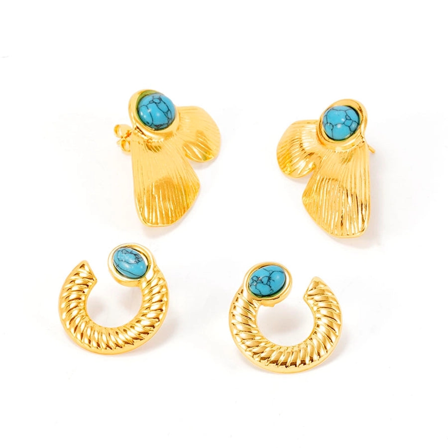 Turquoise Stone Earring [304 Stainless Steel,18K Gold Plated]