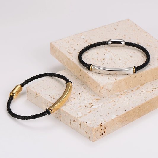 Leather Rope Color Block Bracelet [304 Stainless Steel]