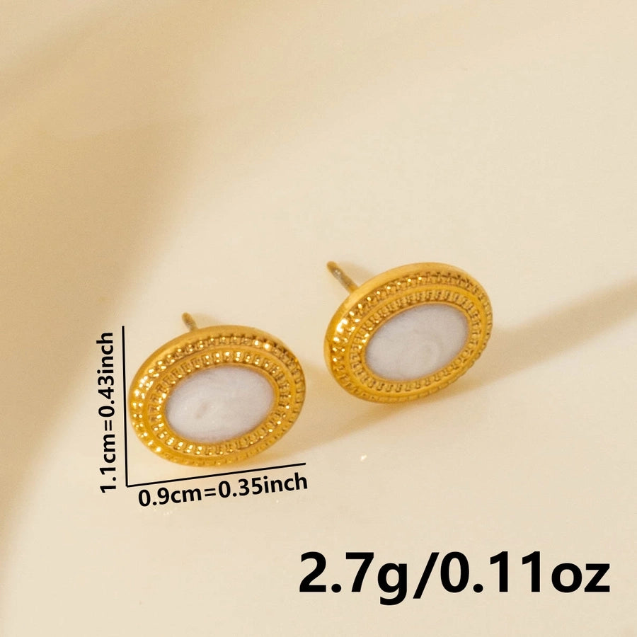 Oval Gold Black White Earrings [304 Stainless Steel]