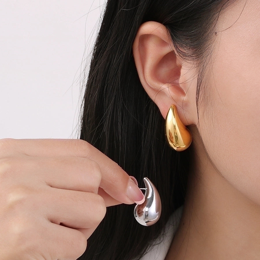 Water Droplets Ear Studs [Stainless Steel,18K Gold Plated]