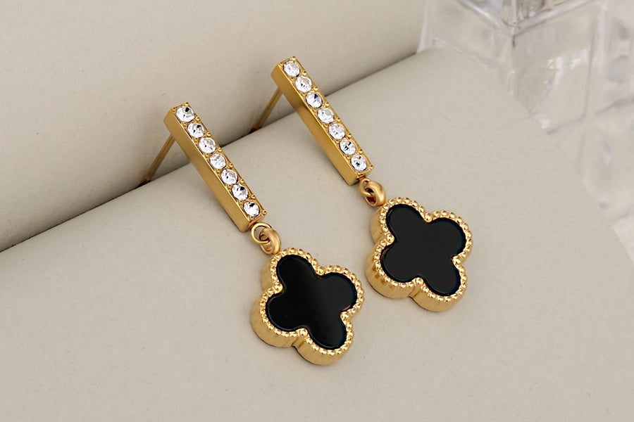 Four Leaf Clover Acrylic Earrings [304 Stainless Steel,18K Gold Plated]