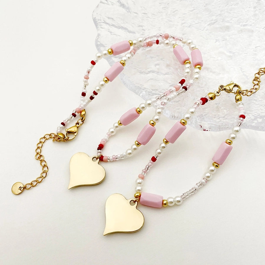 Beaded Enamel Heart Beads Bracelet/Necklace [304 Stainless Steel]