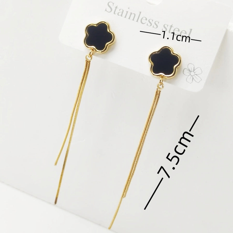 Floral Tassel Drop Earrings [304 Stainless Steel,18K Gold Plated]