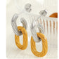 Double Ring Silver Gold Drop Earrings [304 Stainless Steel,18K Gold Plated]