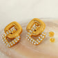 Geometric Round Square Artificial Pearls Rhinestones Earrings [304 Stainless Steel,18K Gold Plated]