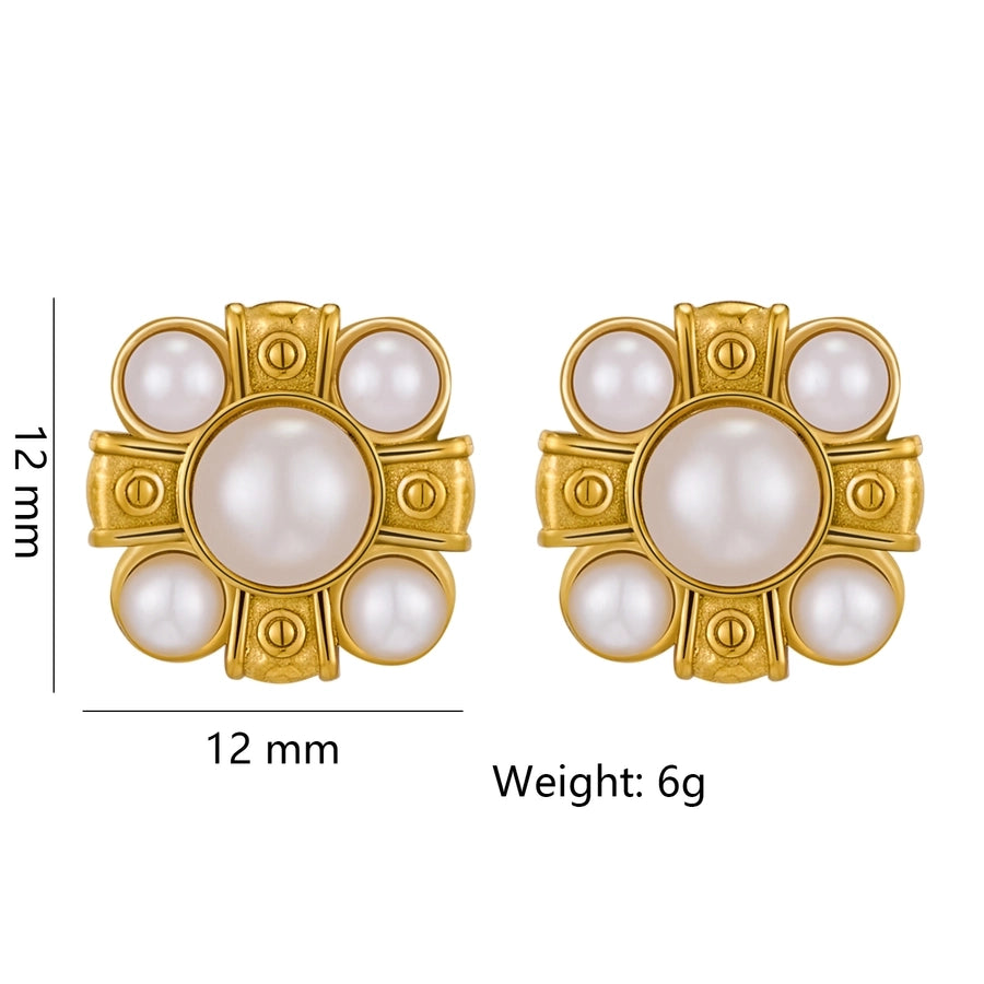 White Gold Color Block Stud Earrings [316 Stainless Steel,18K Gold Plated]