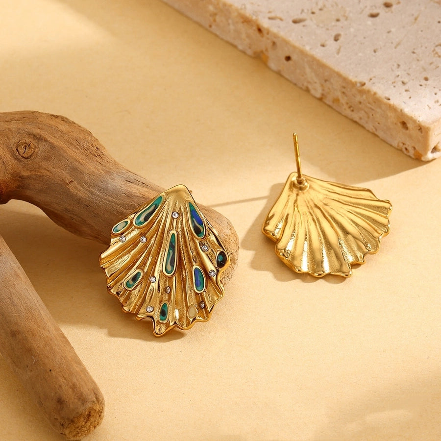 Shiny Peacock Shell Earrings [304 Stainless Steel]