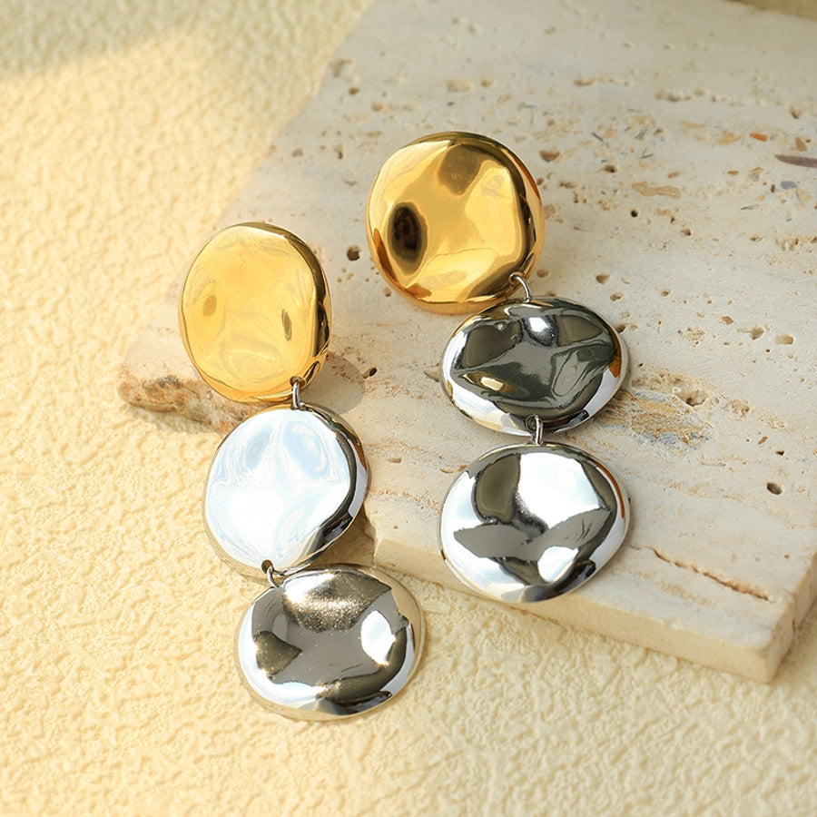 Multi Round Drop Earrings [304 Stainless Steel,14K Gold Plated]