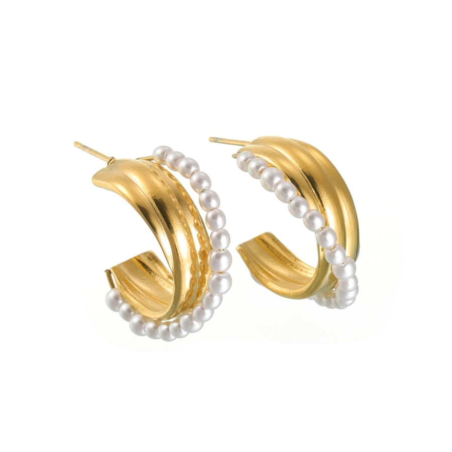 Pearl Hoop Earrings [304 Stainless Steel, 18K Gold Plated]