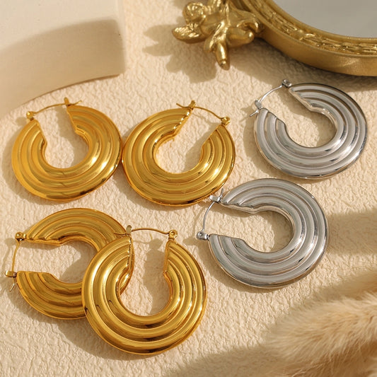 Vintage Style Semicircle Earrings [304 Stainless Steel,18K Gold Plated]