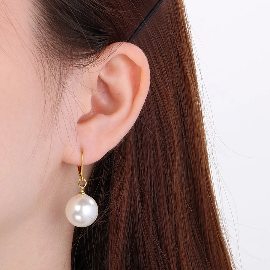 Round Oval Pearl Earrings [304 Stainless Steel]