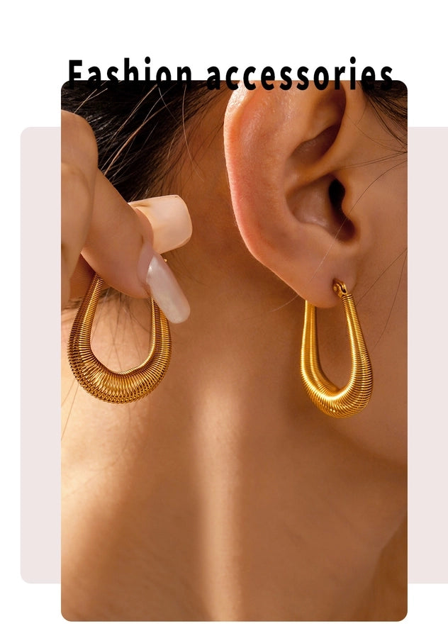 U Shape Lines Layered Earrings [304 Stainless Steel,18K Gold Plated]