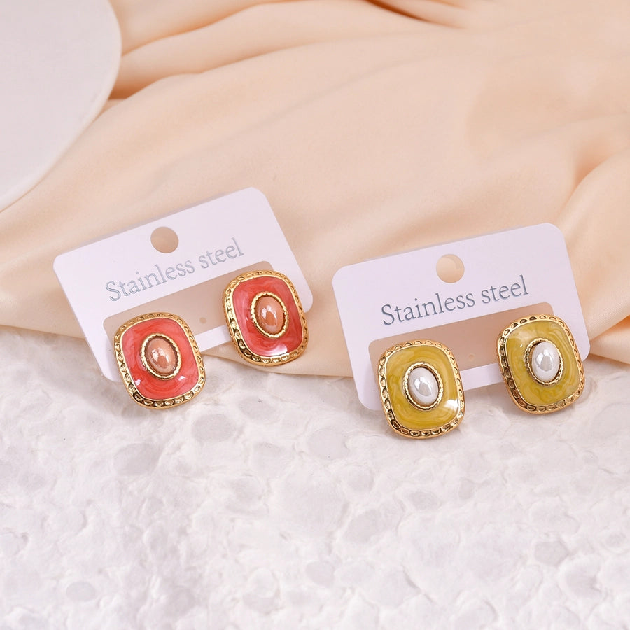 Casual Business Classic Style Square 304 Stainless Steel Ear Studs