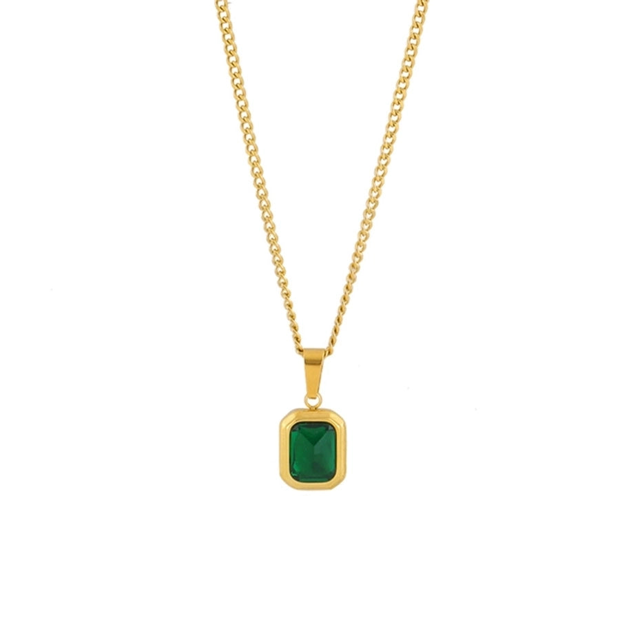 Groene vierkant kunstmatige strass ketting [304 roestvrij staal, 18K vergulde goud]