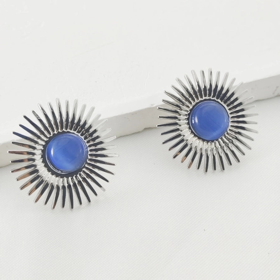 Silver Sun Stone Earrings [304 Stainless Steel]