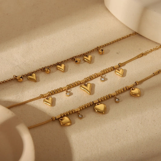 Heart Bell  Zircon Bracelets [304 Stainless Steel, 18K Gold Plated]