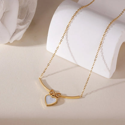 Heart Shape Bow Knot Necklace  [304 Stainless Steel,18K Gold Plated]