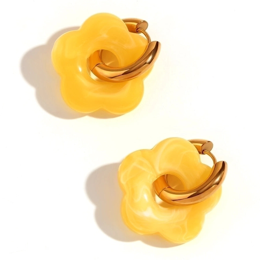 Acrylic Flower Hoop Drop Earrings [304 Stainless Steel,18K Gold Plated]