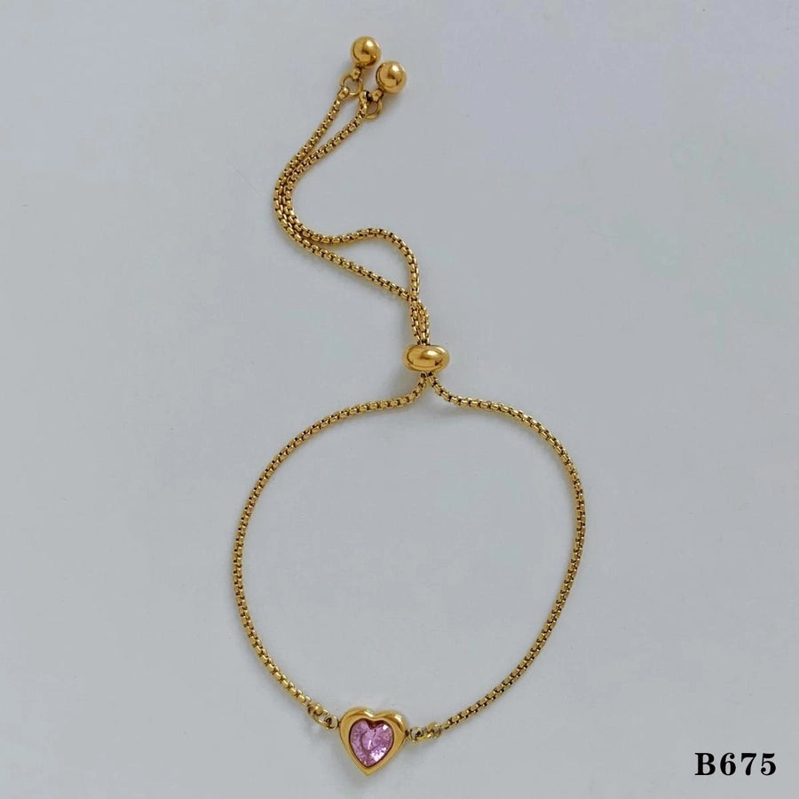 Heart Shape Zircon Bracelets [304 Stainless Steel,16K Gold Plated]