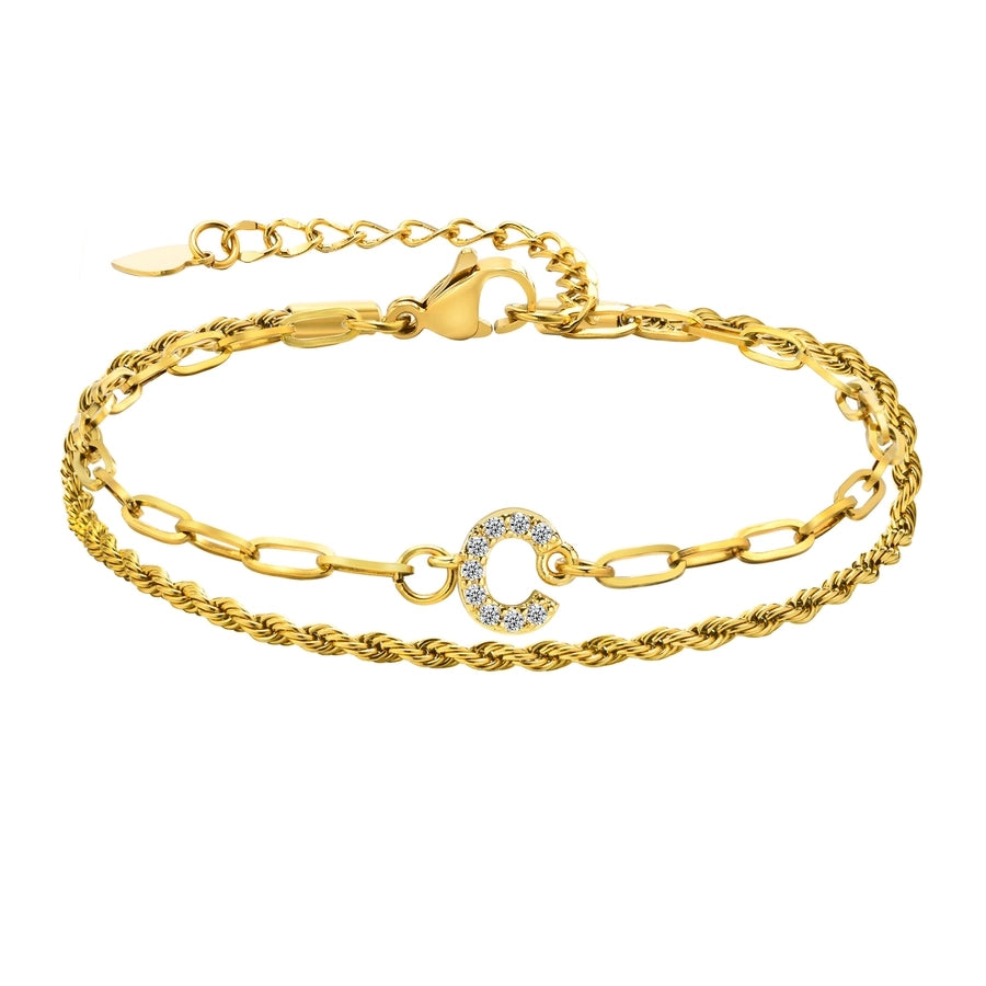 Letter Zircon Bracelets [201 Stainless Steel,Copper,18K Gold Plated]