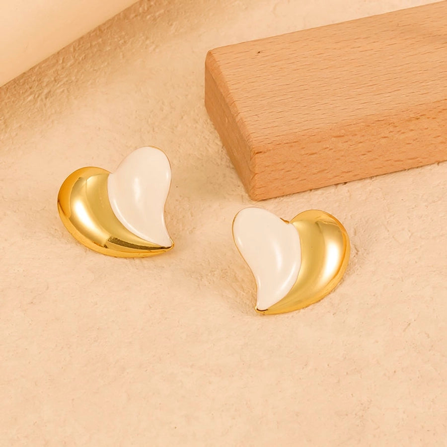 Heart Shape Color Earrings [304 Stainless Steel,18K Gold Plated]