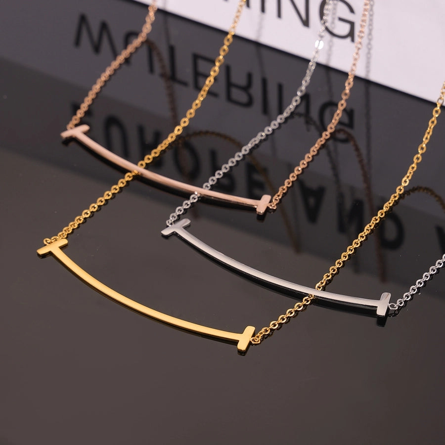 T Shape Lines Necklace [304 Stainless Steel,18K Gold Plated]