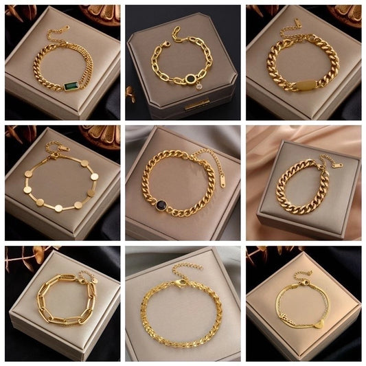 Acrylic Artificial Rhinestones Resin Bracelets [304 Stainless Steel, 18K Gold Plated]