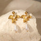 Flower Artificial Pearls Drop Earrings [304 Stainless Steel,18K Gold Plated]