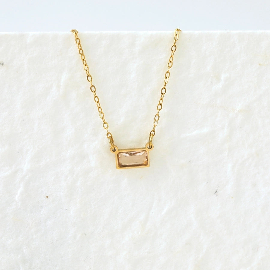 Modern Style RectangleZircon Necklace [304 Stainless Steel,18K Gold Plated]