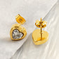 Heart Shape Artificial Rhinestones Earrings [304 Stainless Steel, 18K Gold Plated]