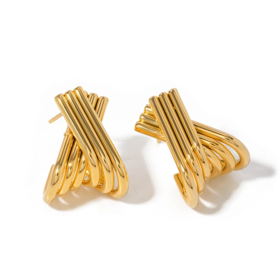 Crossed Lines Earrings [304 Stainless Steel,18K Gold Plated]