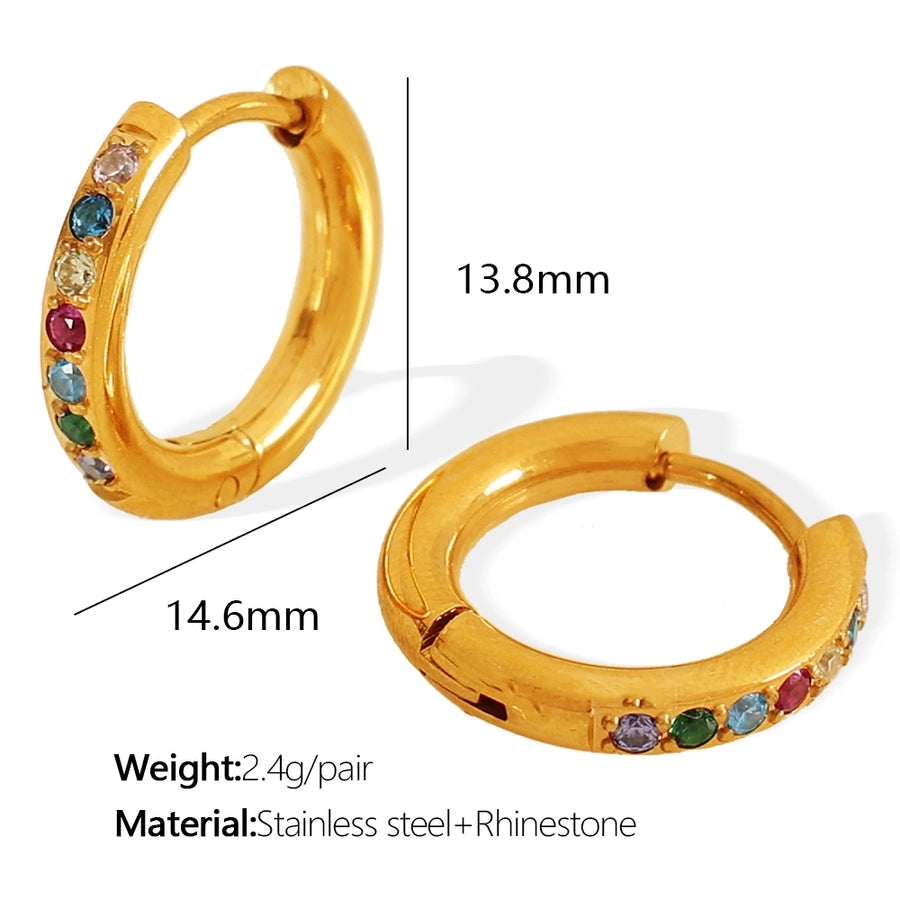 Round Rhinestones Hoop Earrings [304 Stainless Steel,18K Gold Plated]