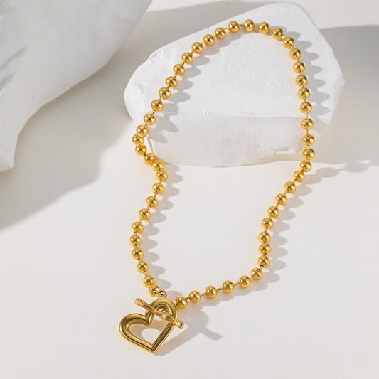 Collier de chaîne de boule de coeur [304 en acier inoxydable]