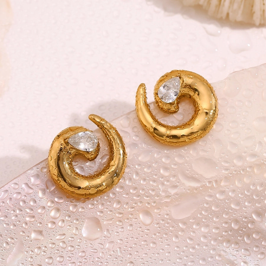 Swirl Water Droplets Spiral Plating Earrings [304 Stainless Steel,18K Gold Plated]