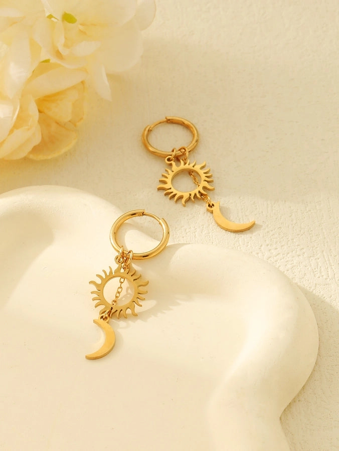 Sun Moon Drop Earrings [304 Stainless Steel,18K Gold Plated]