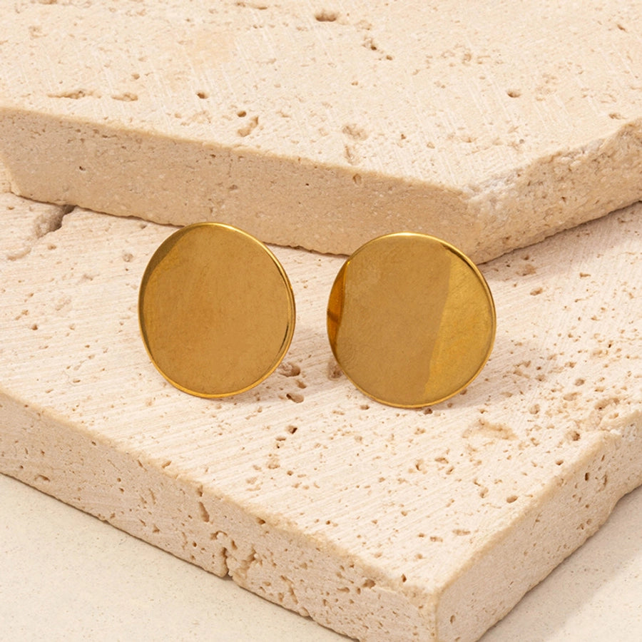 Flat Round Earrings [304 Stainless Steel,18K Gold Plated]