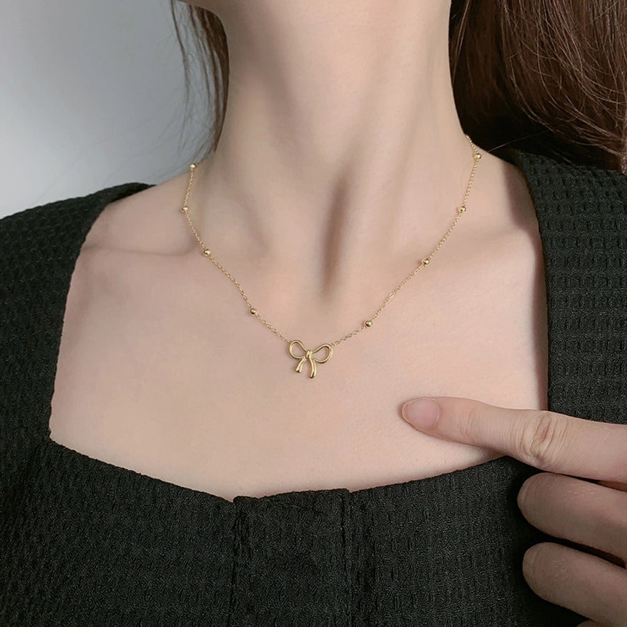 Bow Knot Necklace [304 Stainless Steel,18K Gold Plated]