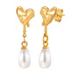 Water Droplets Heart Shape Earrings [304 Stainless Steel,18K Gold Plated]