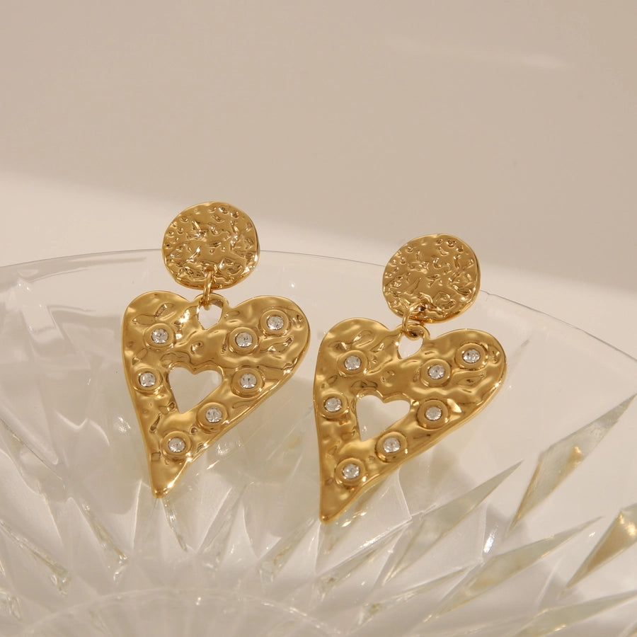 Orecchini a goccia zircone a forma di cuore [304 in acciaio inossidabile, oro 18K placcato]