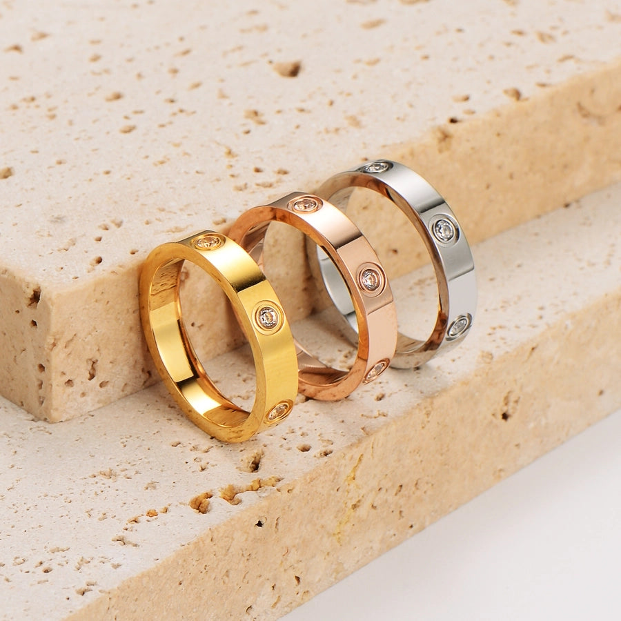 Love Band Zircon Ring [304 Stainless Steel, 18K Gold Plated]