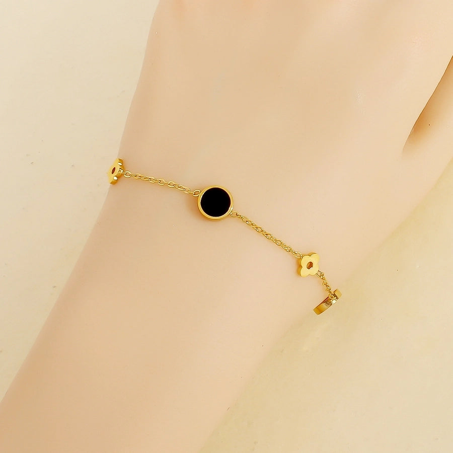 Vier Blattklee rundes Armband [304 Edelstahl, 18K Gold plattiert]