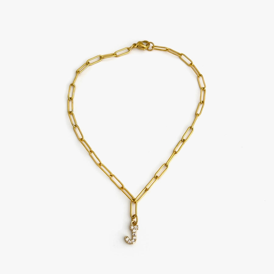 Letter Link Chain Anklet [316L Stainless Steel, 18K Gold Plated]